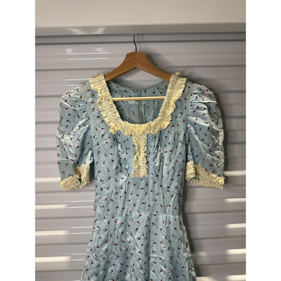 Boutique 9 Dresses & Skirts - Vintage 1940's Seersucker Rose Floral Maxi Dress Lace Trim Prairie Cottagecore